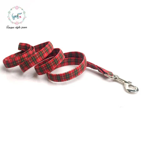 Unique Style Paws Plaid Christmas Bow Tie Dog Collar Set