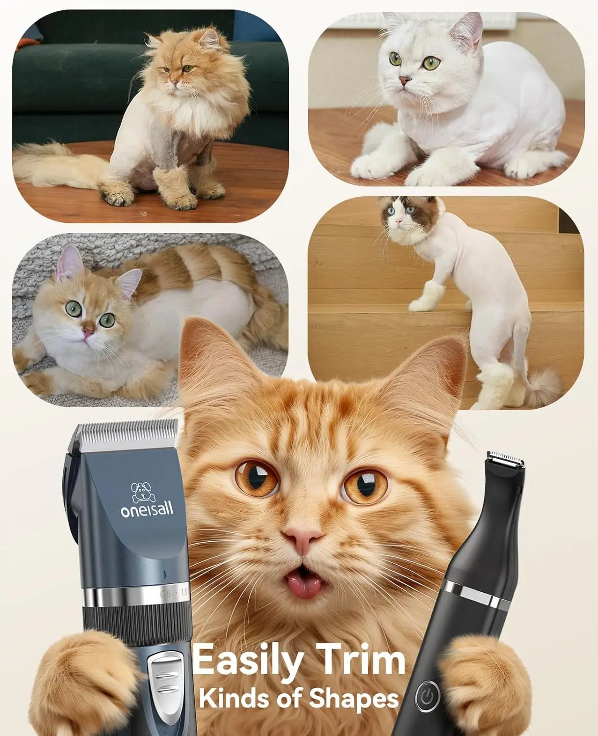 3in1 Cat Grooming Kit Clippers and Paw Trimmer Cordless