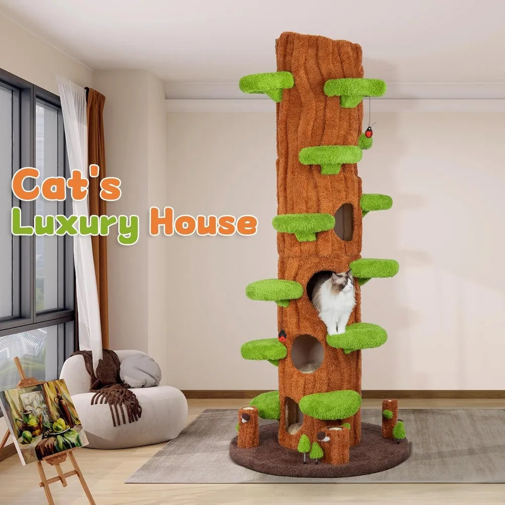 Wooden Indoor Multi Level Cat Tower With Scratching Post Condo