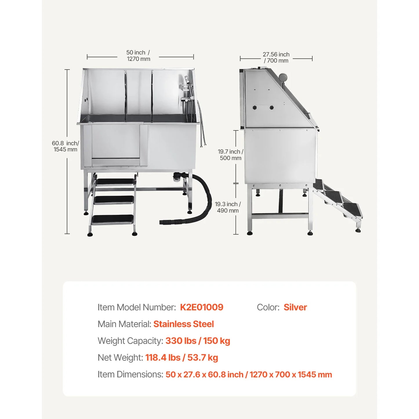 SucceBuy Stainless Steel Dog Washing Station With Ramp