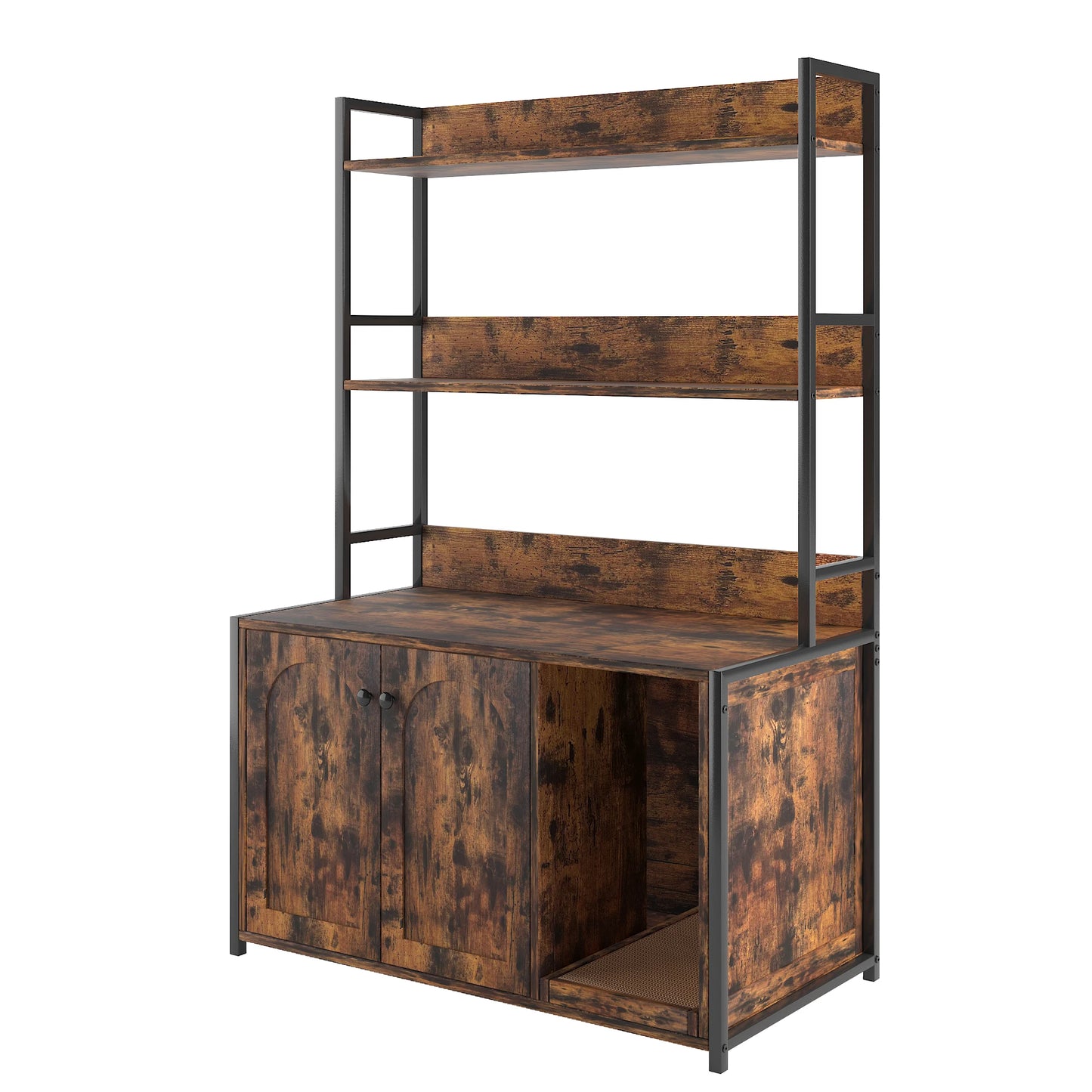 HiMISS Wooden Hidden Cat Litter Box Enclosure With Shelves