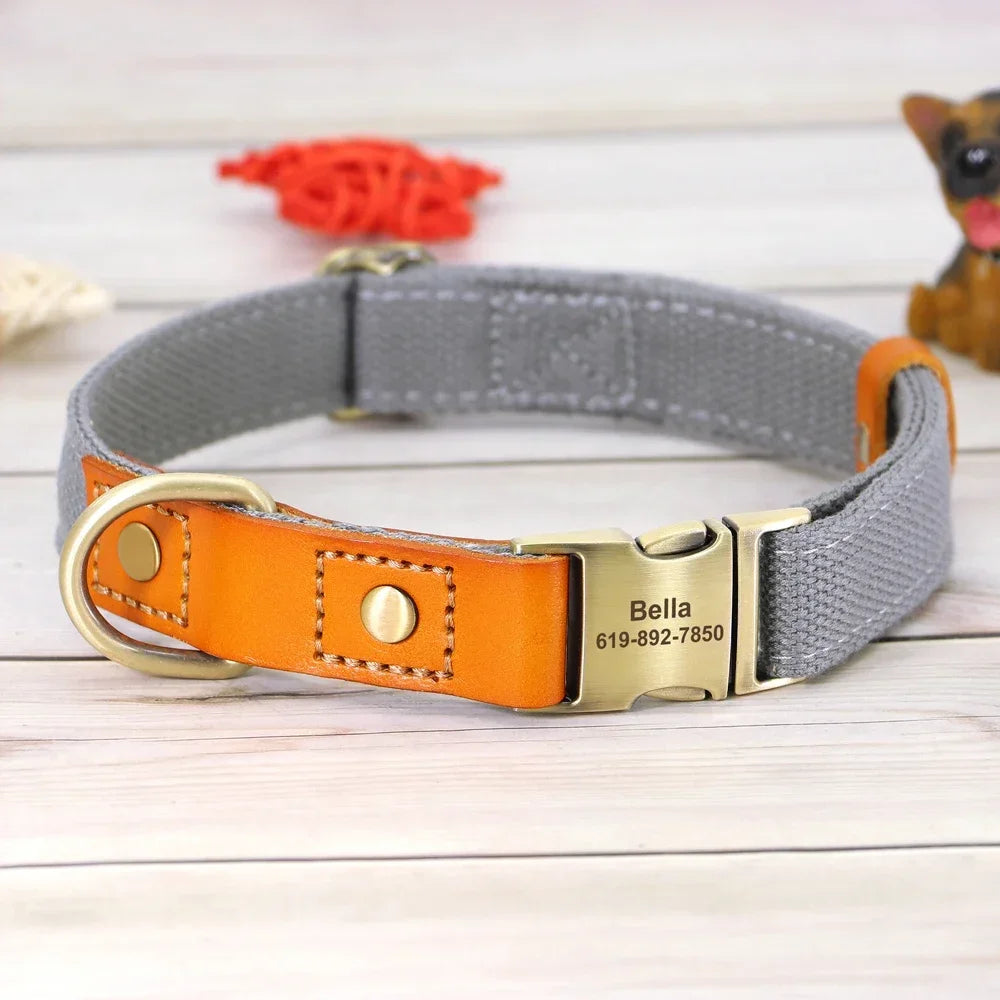 Nylon Dog Collar Leash Set With Personalized Nameplate ID Tag
