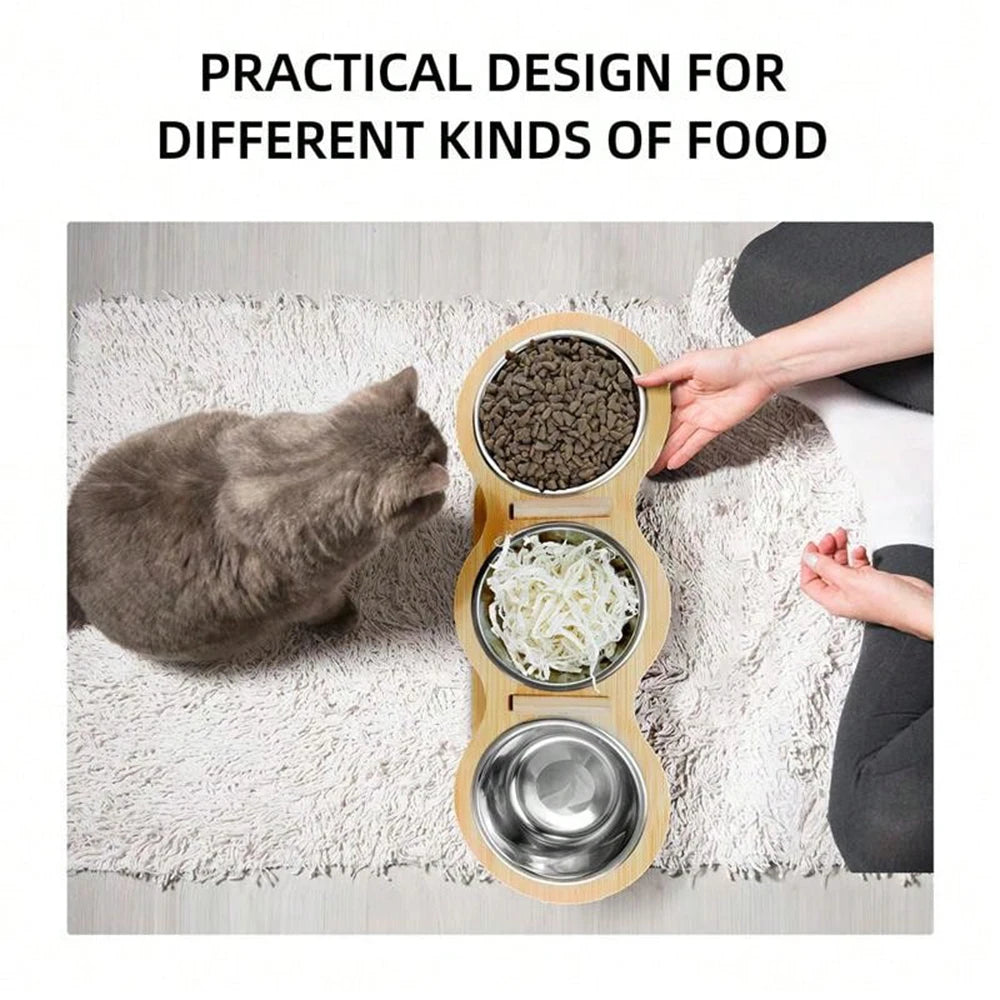 PETRAVEL Cat 3 Bowls in 1 Feeder Tilted Raised Bowls
