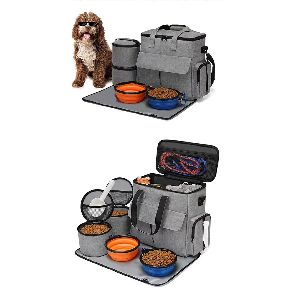 TWISTER.CK Dog Travel Backpack Organizer With Food Bags And Bowls
