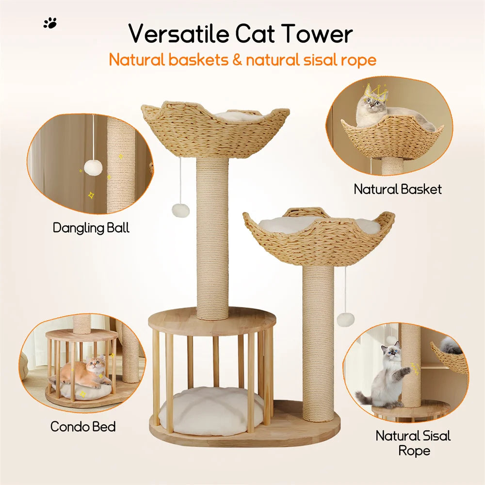 BORWARTCN Three Tier Cat Tree Plush Napping Perches Kitten Condo
