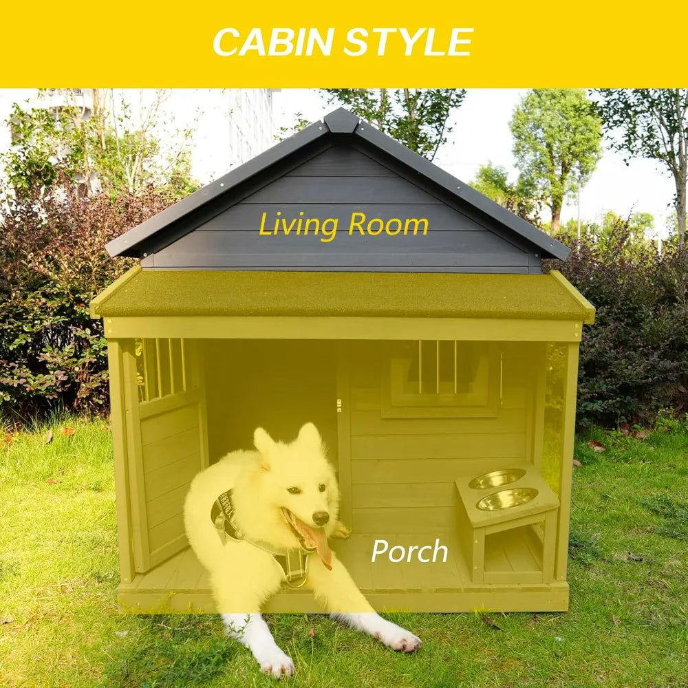 Weatherproof Wooden Dog Kennel With Porch Door Window