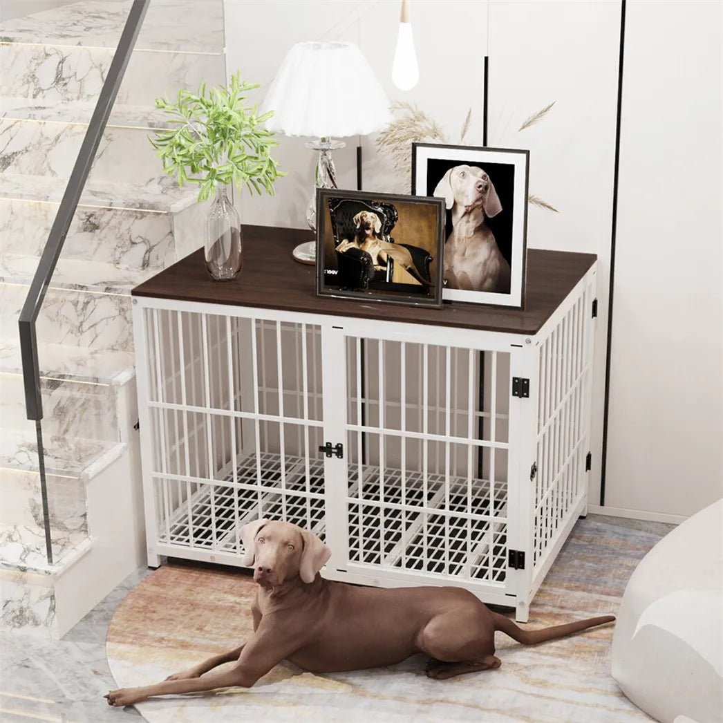 BORWART Elevated Wooden Dog Crate End Table With 3 Doors Removable Tray