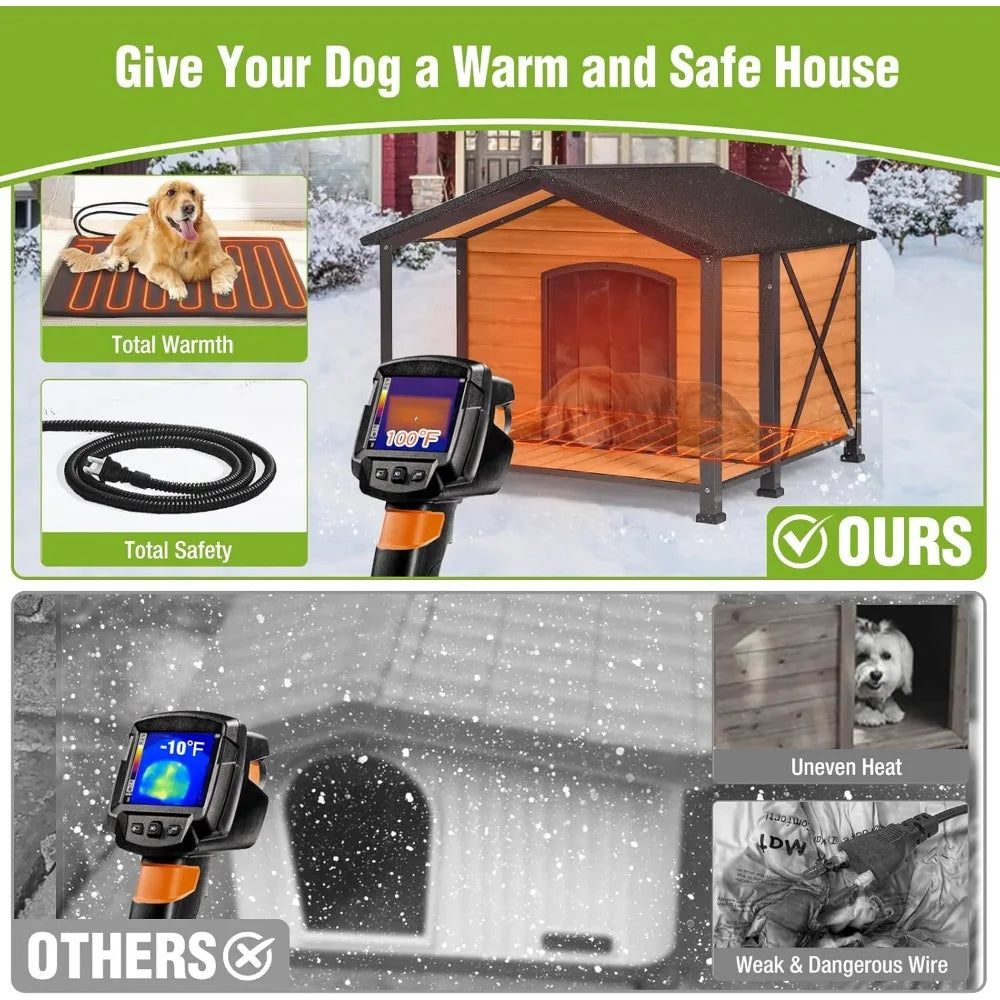 Outdoor Heated Dog Shelter With Metal Frame