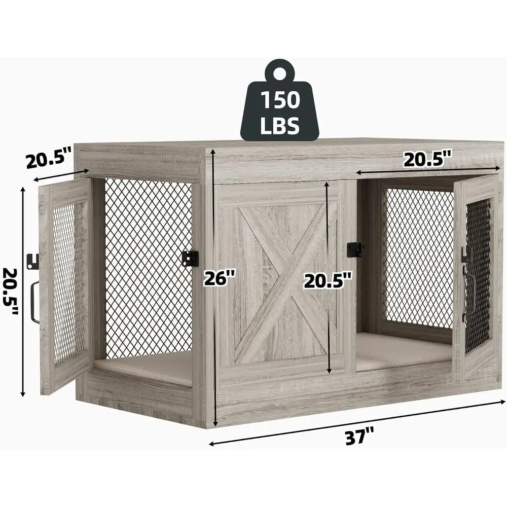 Wooden Dog Kennel End Table With Mesh For Indoor Use