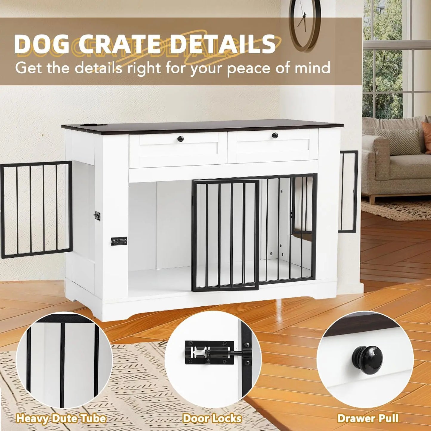 Heavy Duty Wooden Double Dog Kennel With Storage Drawers