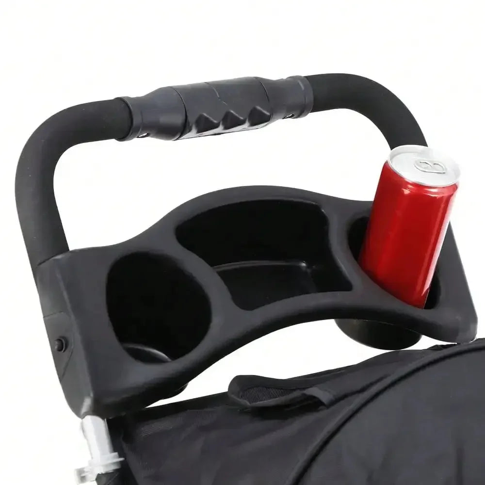 Foldable Three Wheel Dog Stroller With Cup Holder For Pets