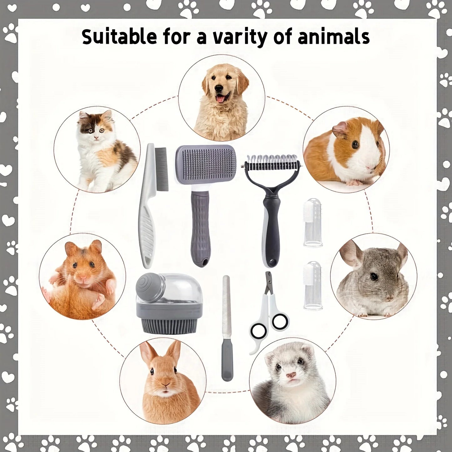 Dog Grooming Kit 8pc Self Cleaning Nail Clippers Flea Comb