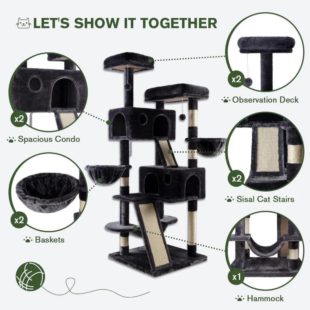 DAFIFY Three Tier Cat Tree Plush Perches Sisal Posts Hammock