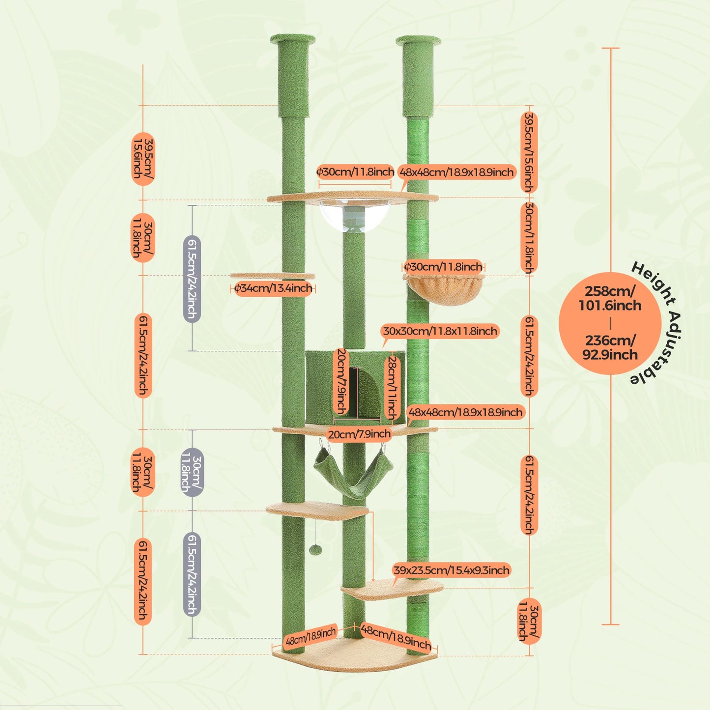 PAWZ Road Floor To Ceiling Cat Tree With Adjustable Height