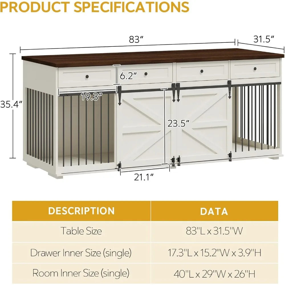 Indoor Wooden Dog Crate With Drawers And Sliding Barn Doors