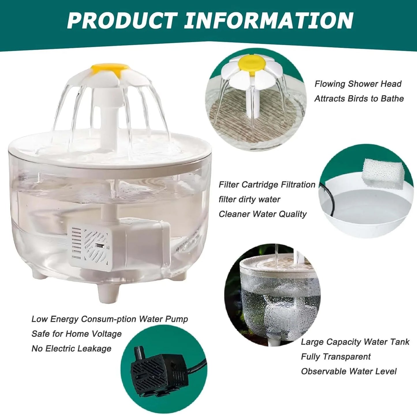 Automatic Pet Water Fountain USB Powered Silent Cats And Dogs