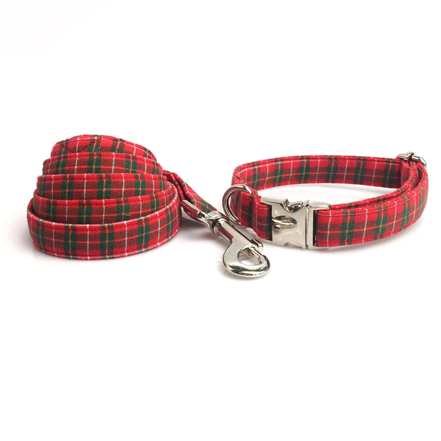 Unique Style Paws Christmas Plaid Bow Tie Dog Collar Set