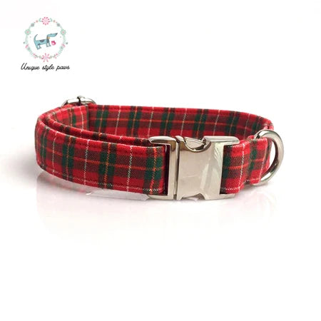 Unique Style Paws Christmas Plaid Bow Tie Dog Collar Set