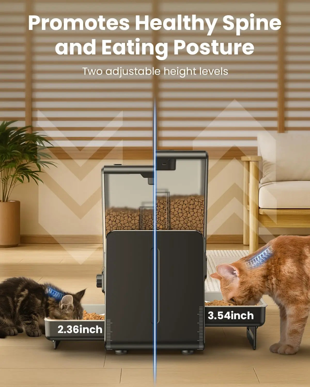 Automatic Cat Feeder For 2 Cats With Adjustable Dual Bowls