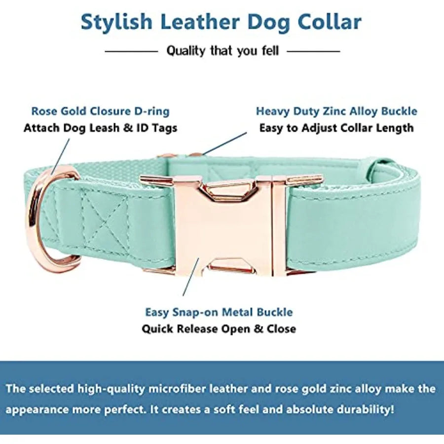 Soft Leather Dog Collar And Leash Set Metal Buckle