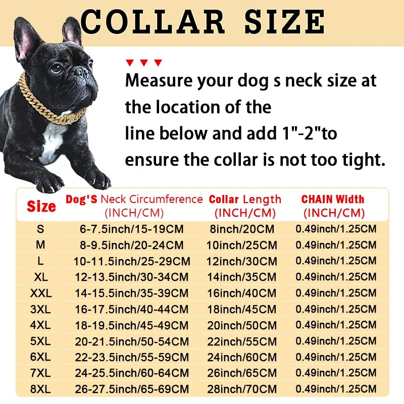 NONECN Diamond Cuban Dog Collar with Stainless Steel Chain Buckle