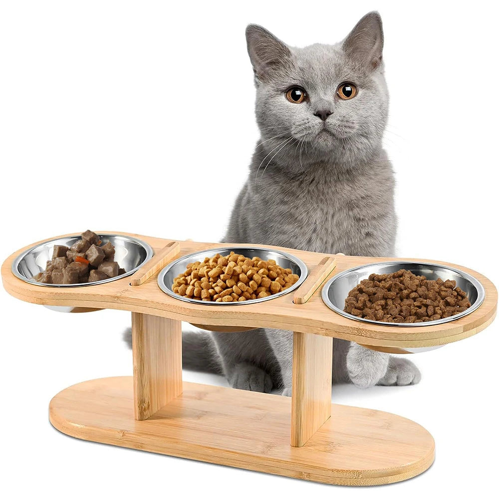 PETRAVEL Cat 3 Bowls in 1 Feeder Tilted Raised Bowls