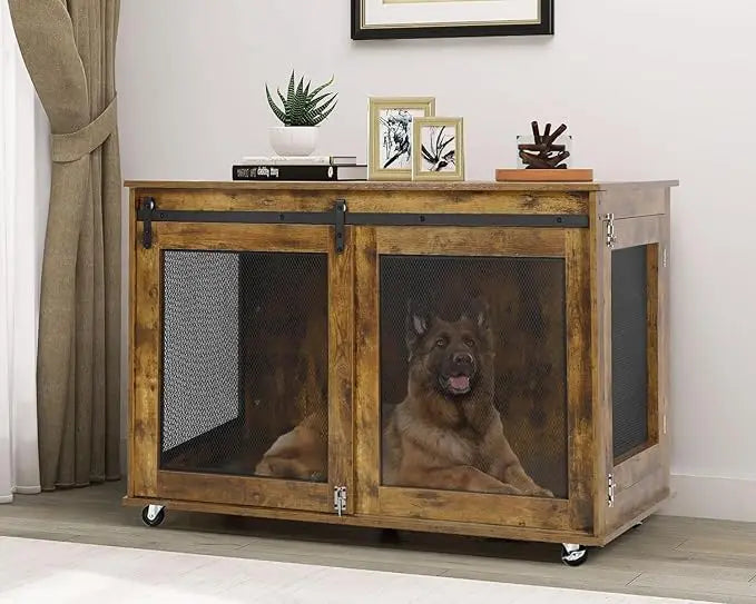 HUANZHUANG Wooden Heavy Duty Dog Crate Furniture Kennel Indoor