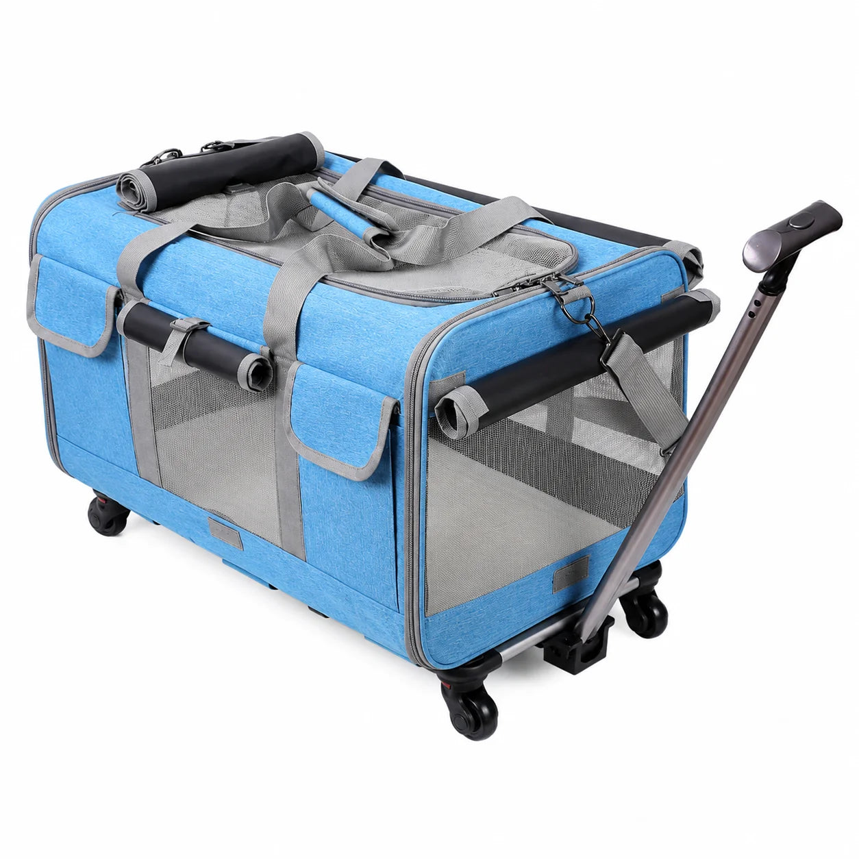 XMSJ Cat Dog Carrier With Wheels Travel Stroller For Pets