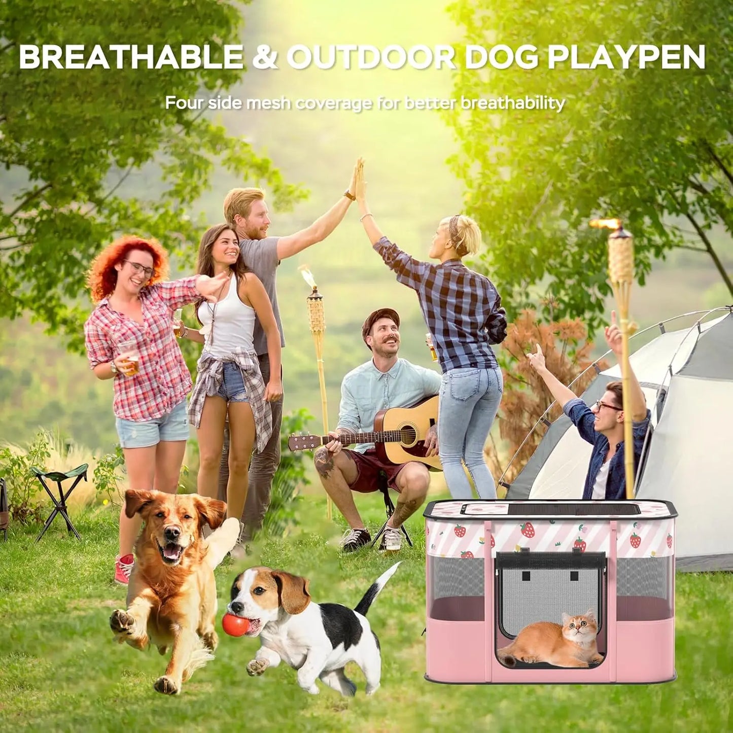 Portable Cat Playpen and Collapsible Dog Kennel for Small Pets