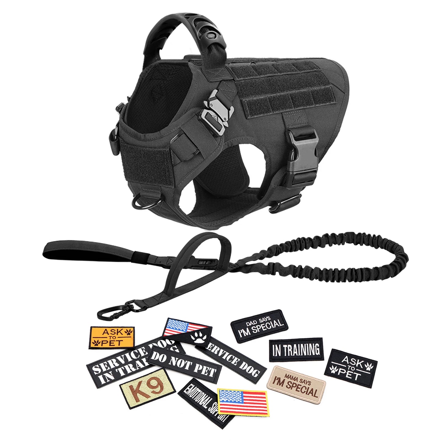 PETRAVEL CN Military Large Dog Harness Vest Set Patches For Malinois Training