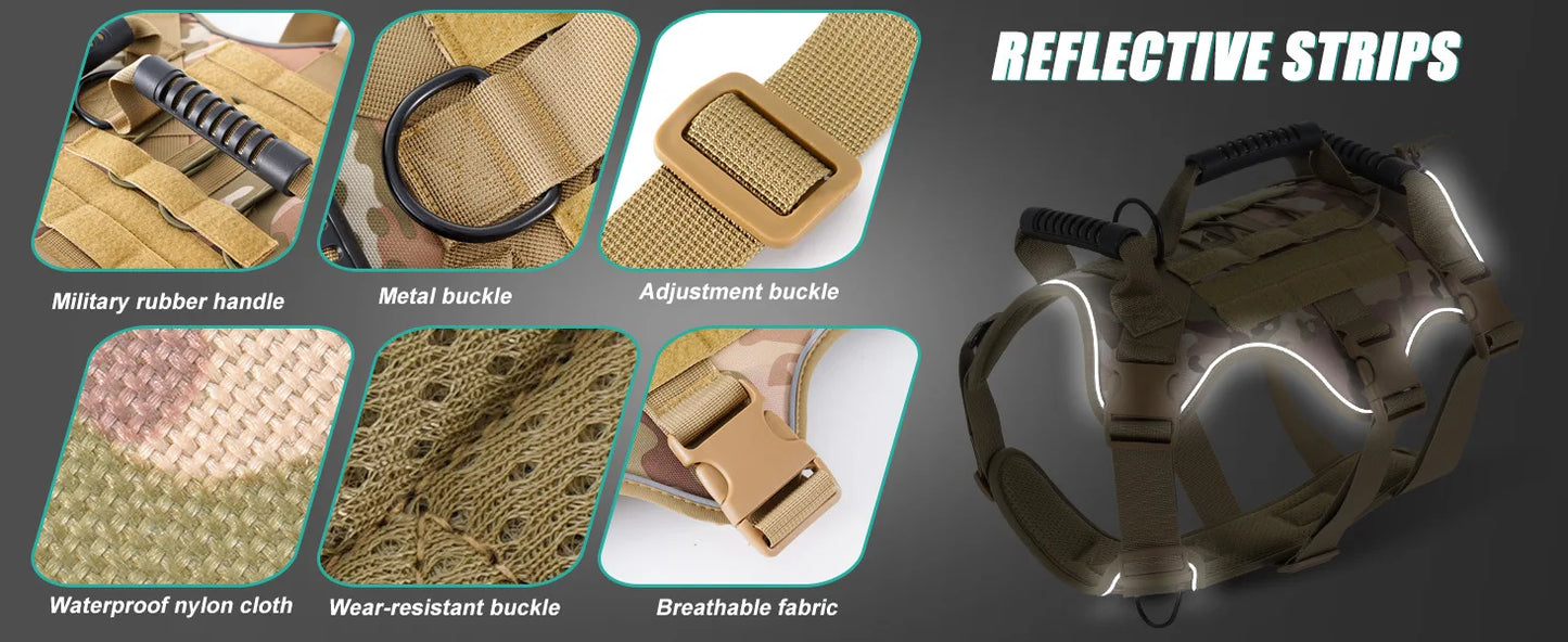 NONECN Tactical Reflective Dog Harness Quick Release For All Dogs