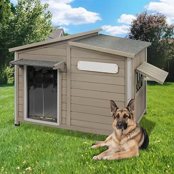 DAFIFY Outdoor Wooden Dog House With Alloy Chew Resistant Frame