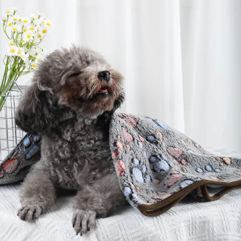 Soft Fluffy Pet Blanket Fleece Paw Print Mat for Dogs