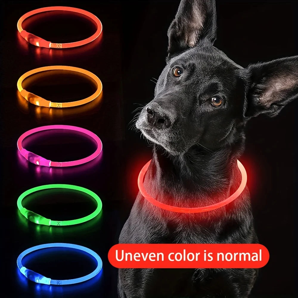 LED Light Dog Collar USB Rechargeable Luminous Anti Lost Necklace