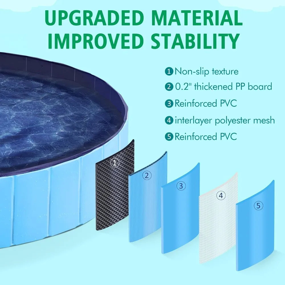 Large Foldable Dog Pool Collapsible Plastic Pet Bath Tub Scratch Resistant