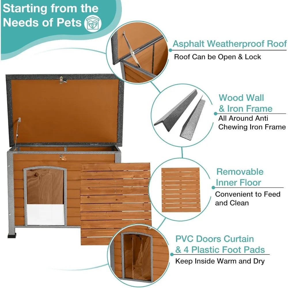 Outdoor Heated Dog House With Anti Chew Iron Frame