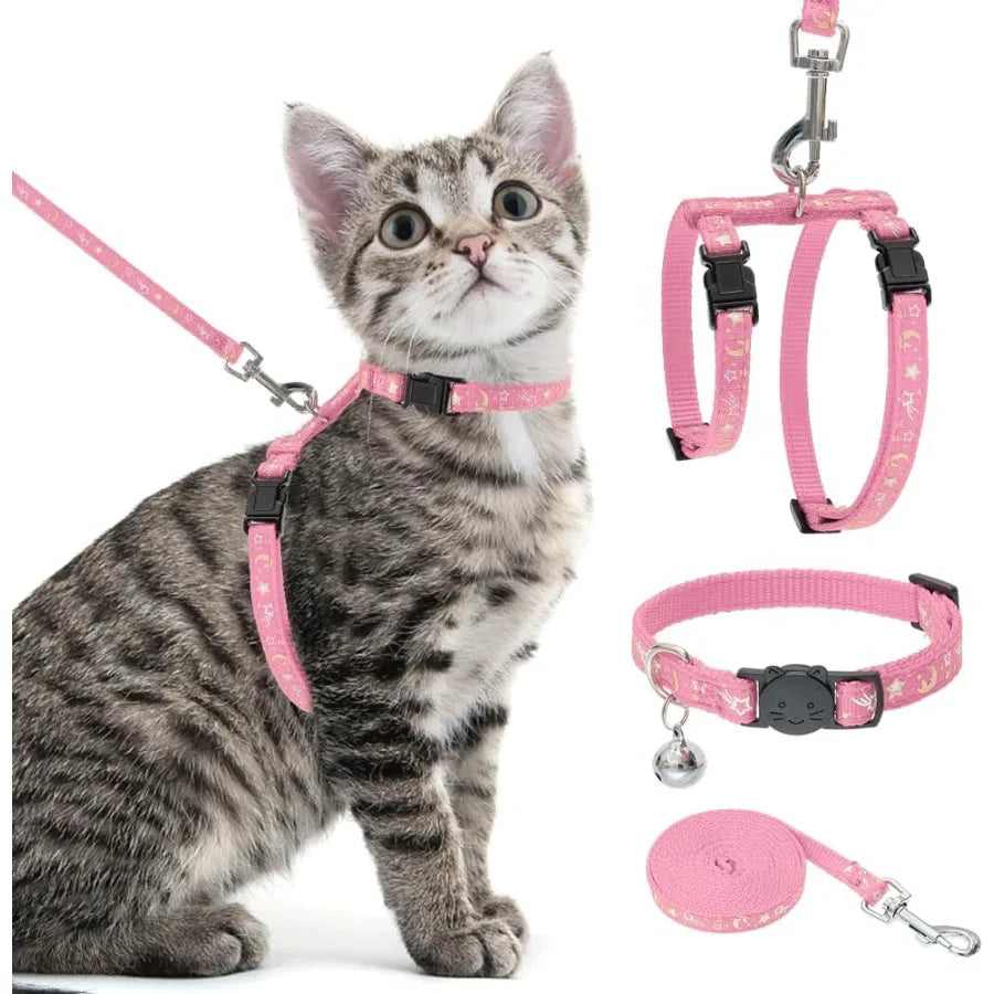Escape Proof Adjustable HShaped Cat Harness With Leash Set