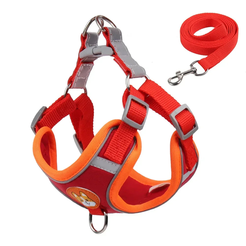 Adjustable Dog Harness And Leash Set Reflective For Pets Walking