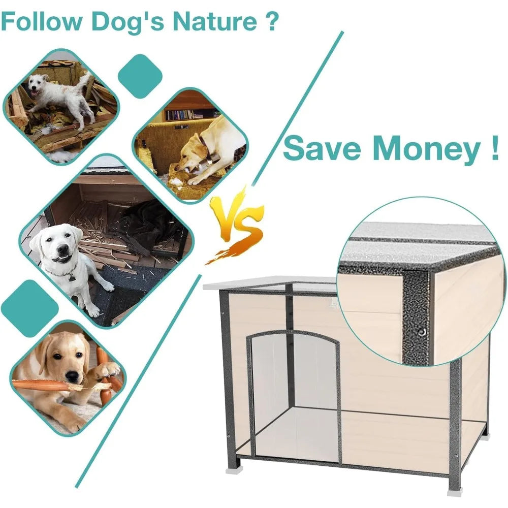 Outdoor Heated Dog House With Anti Chew Iron Frame