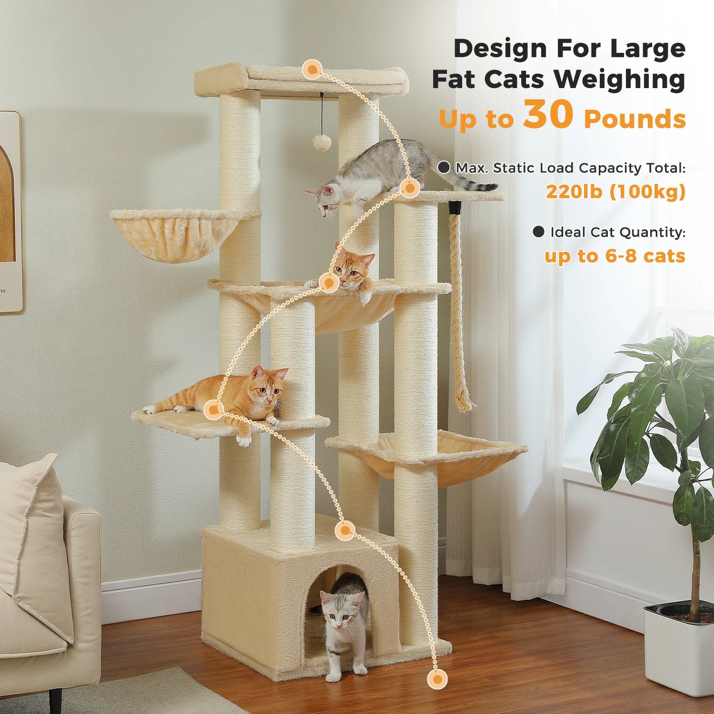 PAWZ Road Cat Tree With Five Levels and 11 Sisal Posts