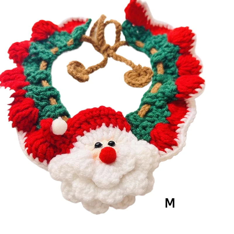 Handmade Crochet Santa Pet Collar Adjustable For Cats And Dogs