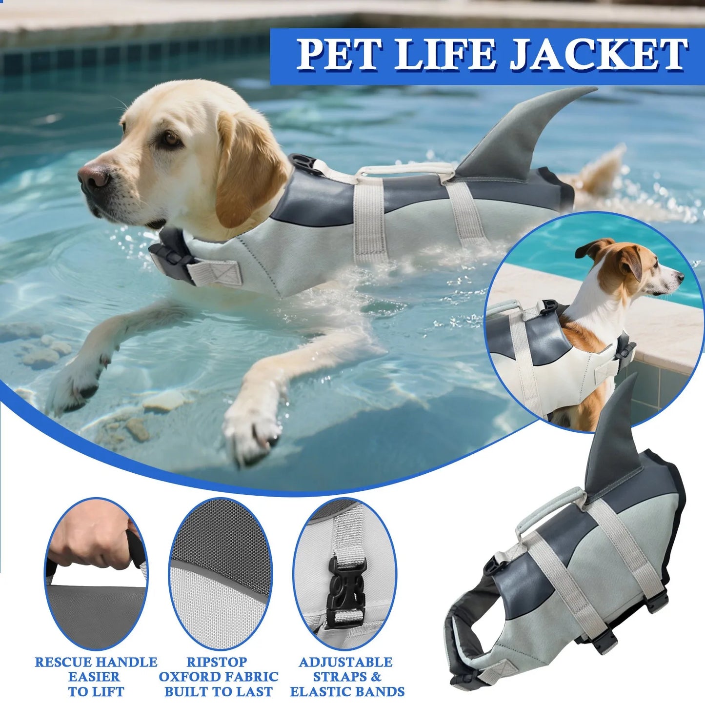 Dog Life Jacket With Handle Buoyancy Vest For Swimming