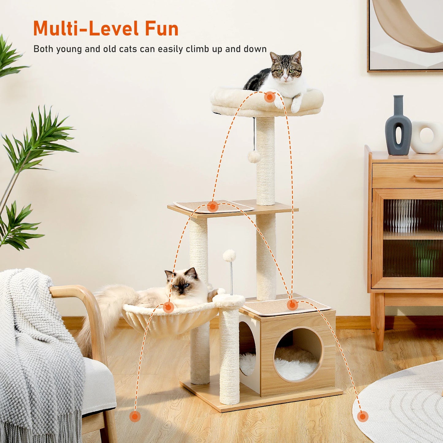 PAWZ Road Modern Cat Tree Indoor Multilevel Wood Tower