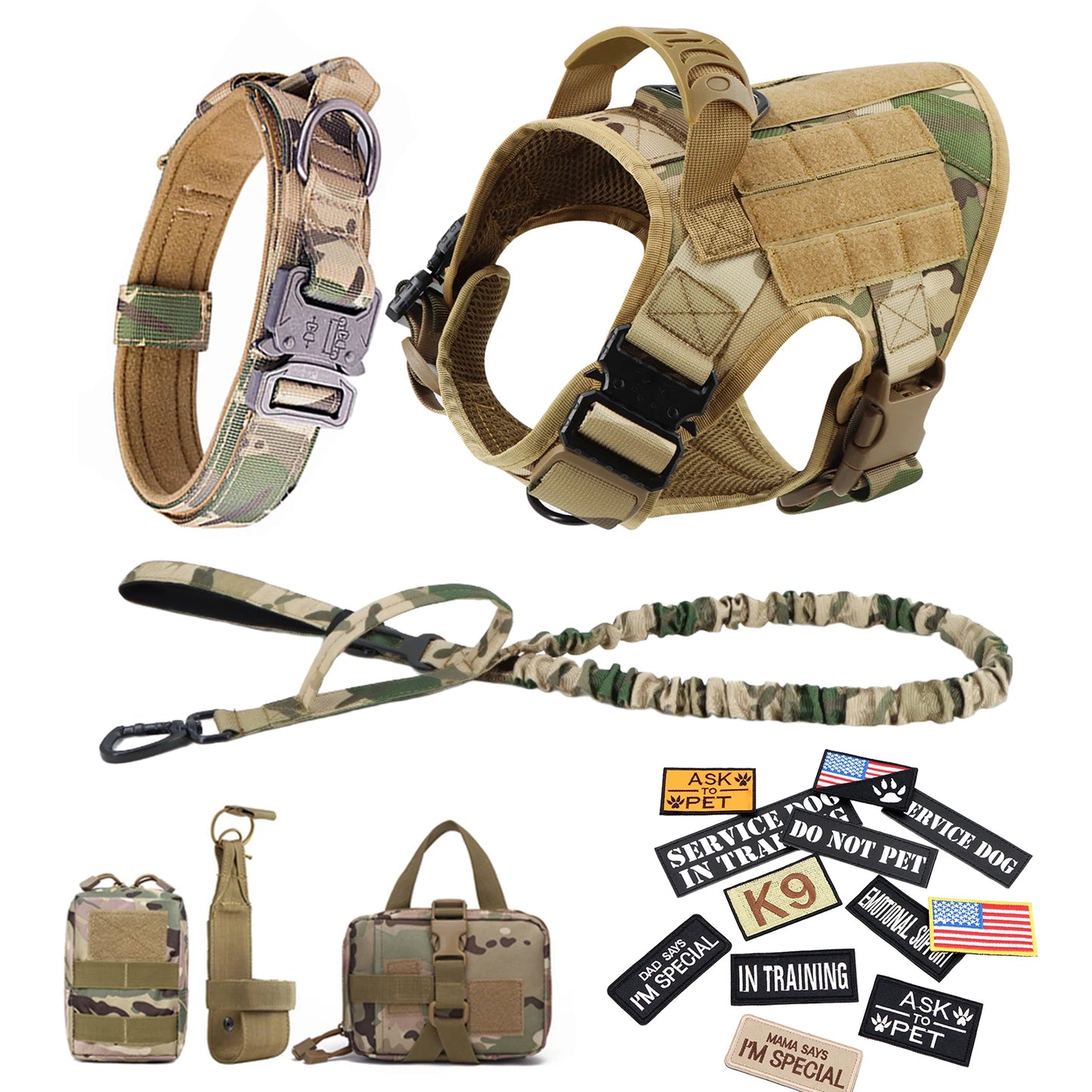 PETRAVEL CN Military Large Dog Harness Vest Set Patches For Malinois Training