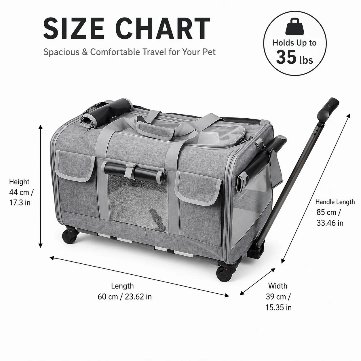 XMSJ Cat Dog Carrier With Wheels Travel Stroller For Pets
