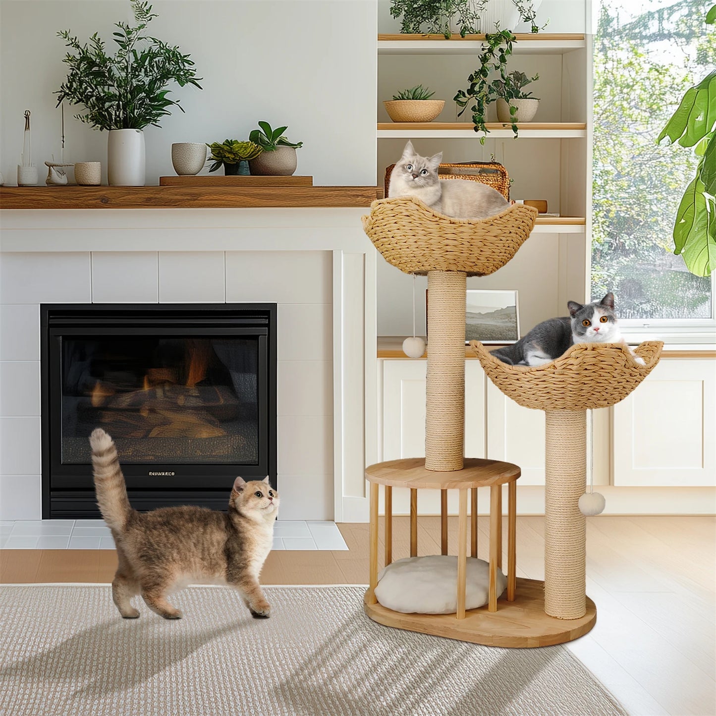 BINGOPAWCN 3-Tier Cat Tree Tower With Plush Cushions