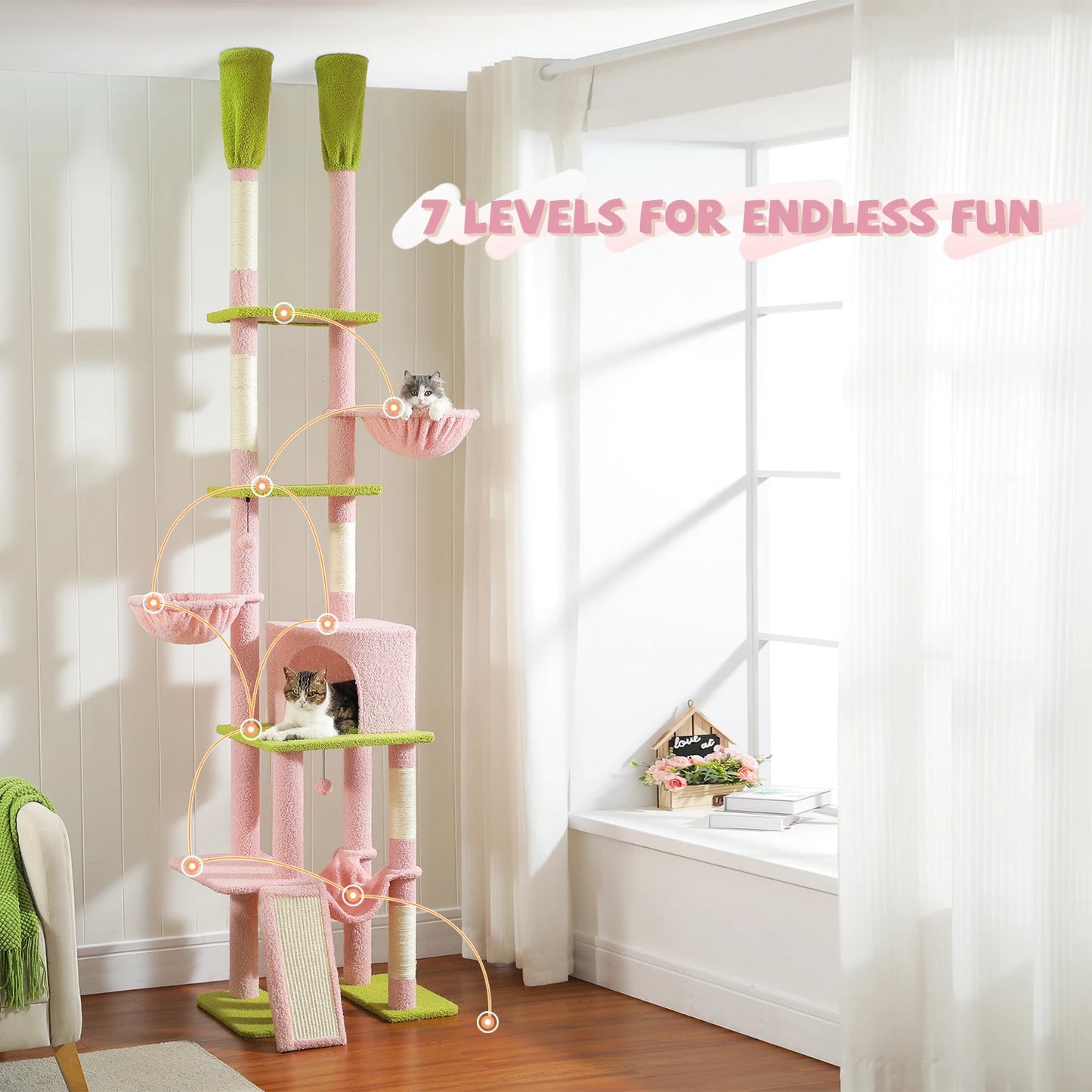 PAWZ Road Cactus Cat Tree Floor To Ceiling Tower Hammocks