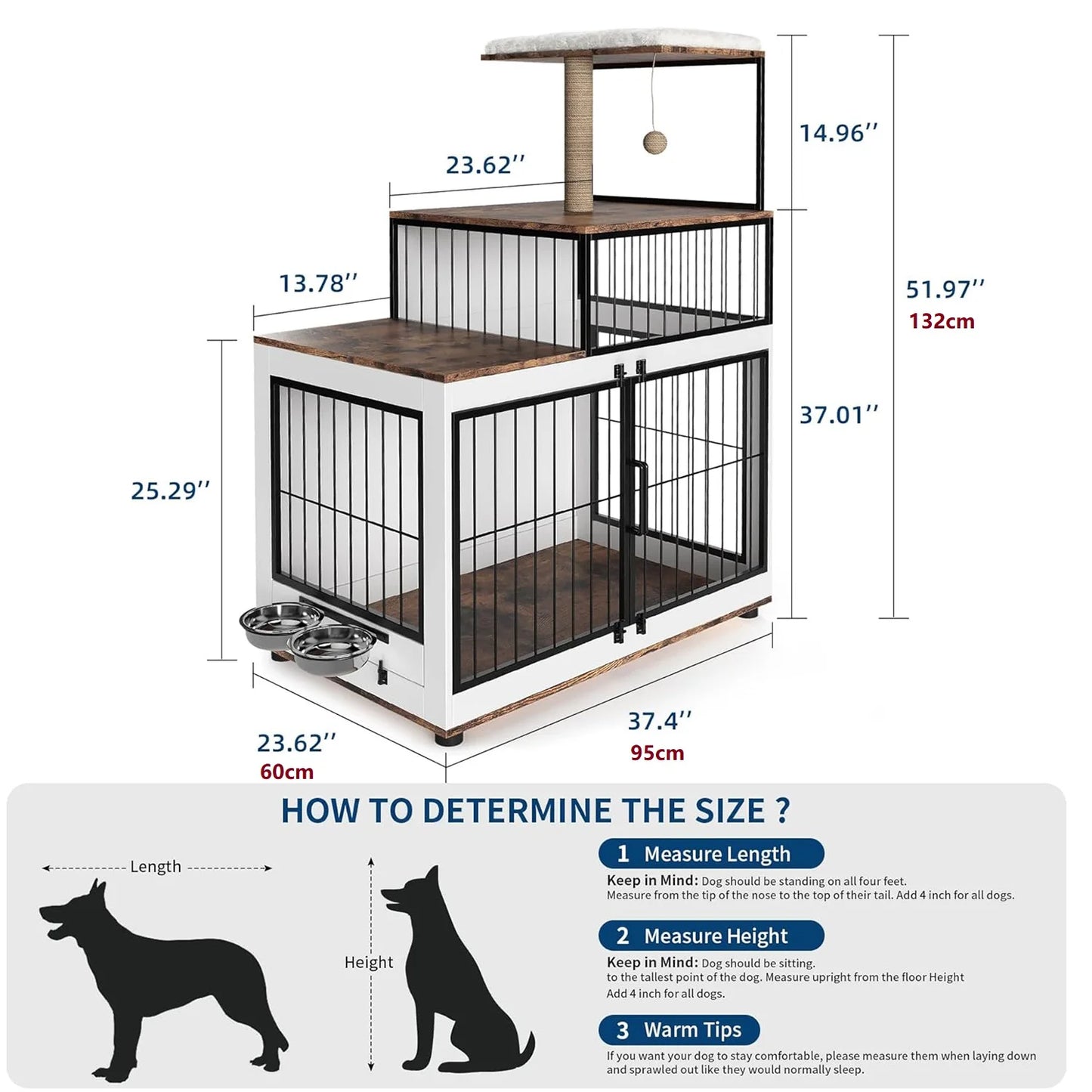 HiMISS Multifunctional Dog Crate With Cat Tower And Shelving