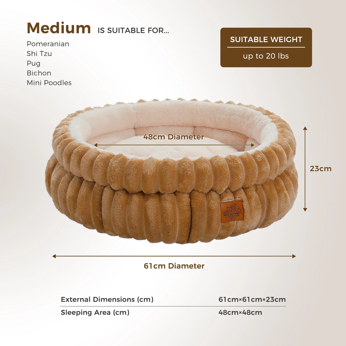 PAWZ Road All-Seasons Cozy Round Pet Bed for Dogs Cats