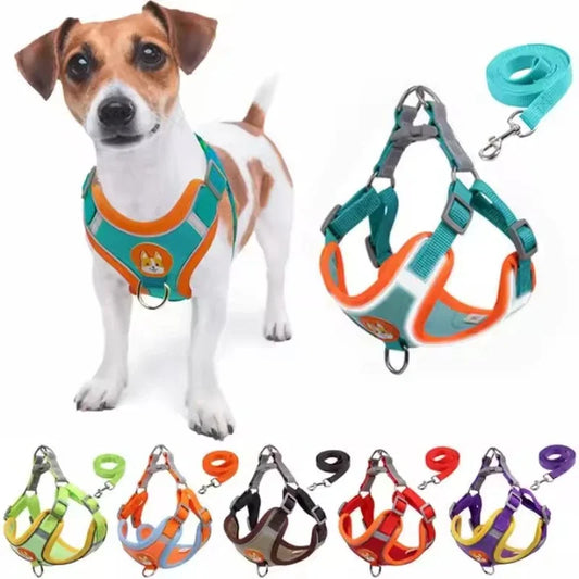 Adjustable Dog Harness And Leash Set Reflective For Pets Walking